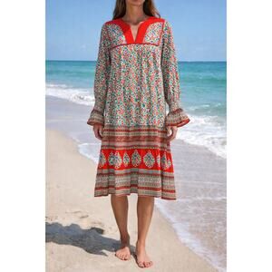 Tory Burch Midi Dress Boho Print Viscose‎ Colorful Size S